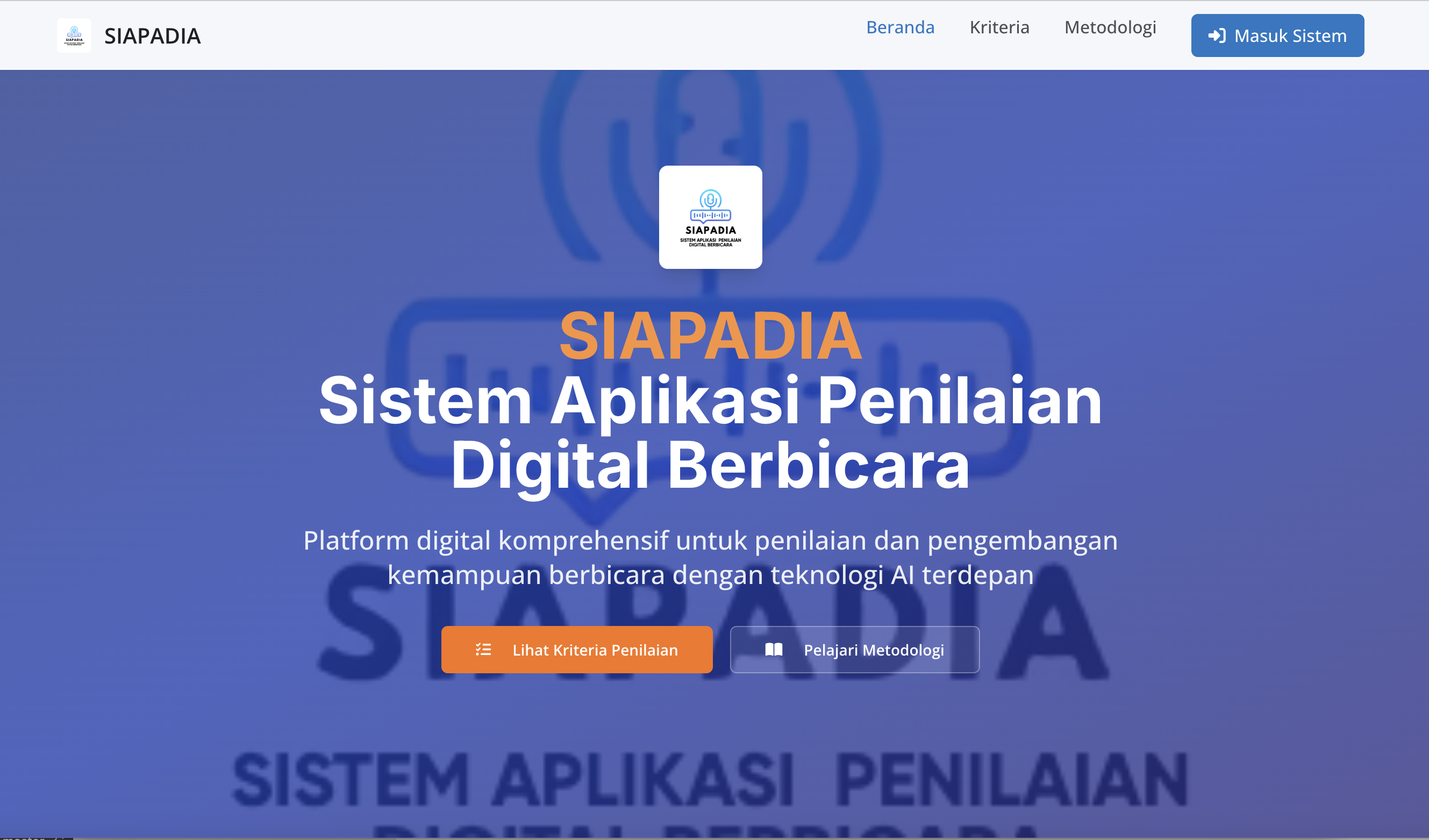 Screenshot of SIAPADIA website